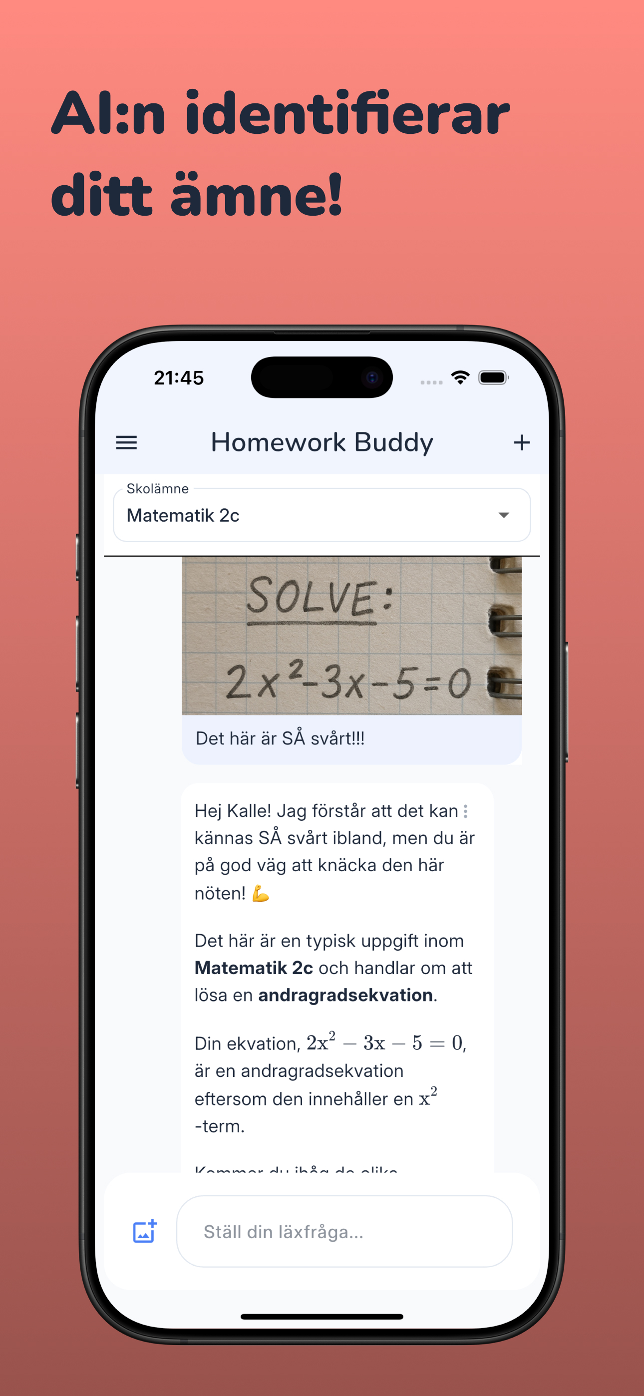 Skärmdump: AI känner av ämne och nivå